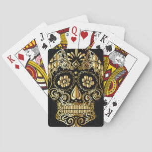 Sugar Skull Art, Day of the Dead Black and Gold Playing Cards