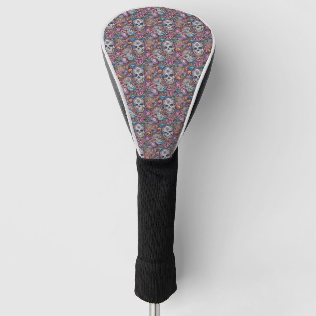 Sugar Skull Art - Day of the Dead Swirl Golf Head Cover (Front)