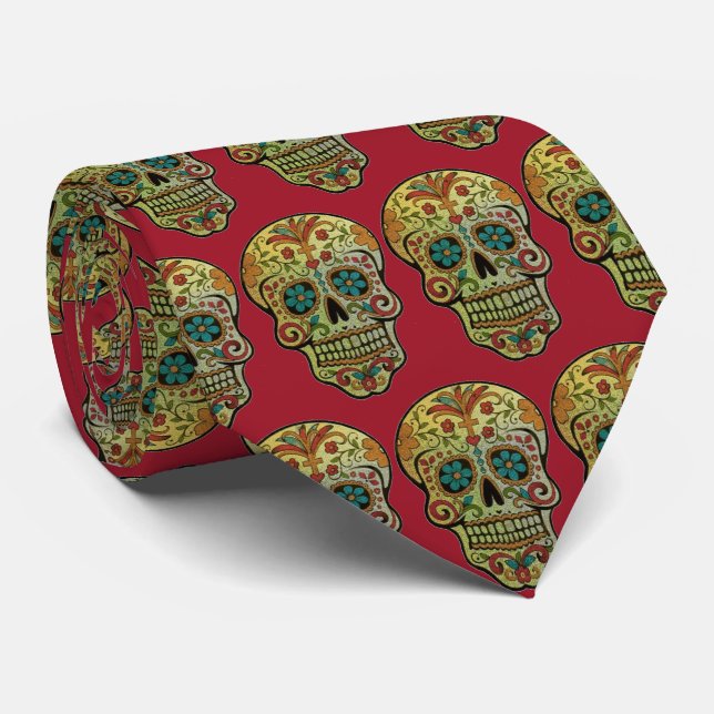 Sugar Skull Art, Day of the Dead Tie (Rolled)