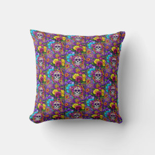 Sugar Skull Art - Día de los Muertos Delight Cushion