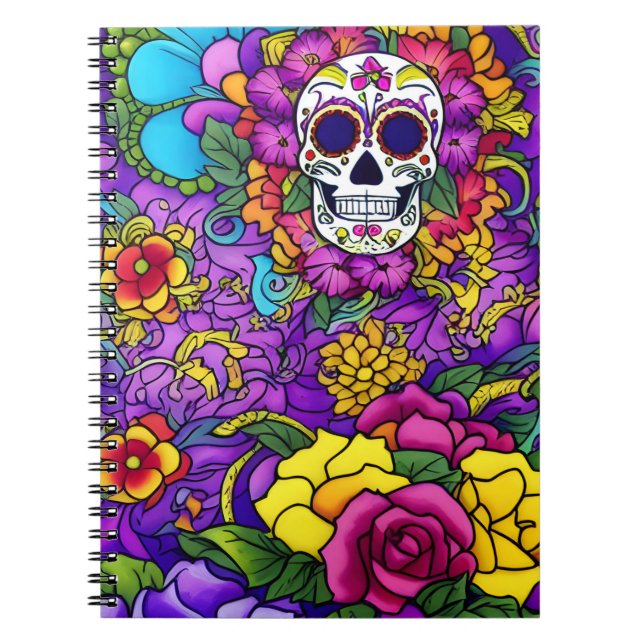 Sugar Skull Art -  Día de los Muertos Delight Notebook (Front)