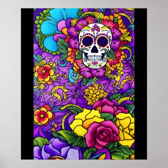Sugar Skull Art -  Día de los Muertos Delight Poster (Front)