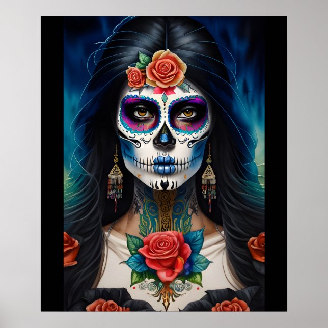 Sugar Skull Art - Embrace Dia de los Muertos Poster (Front)
