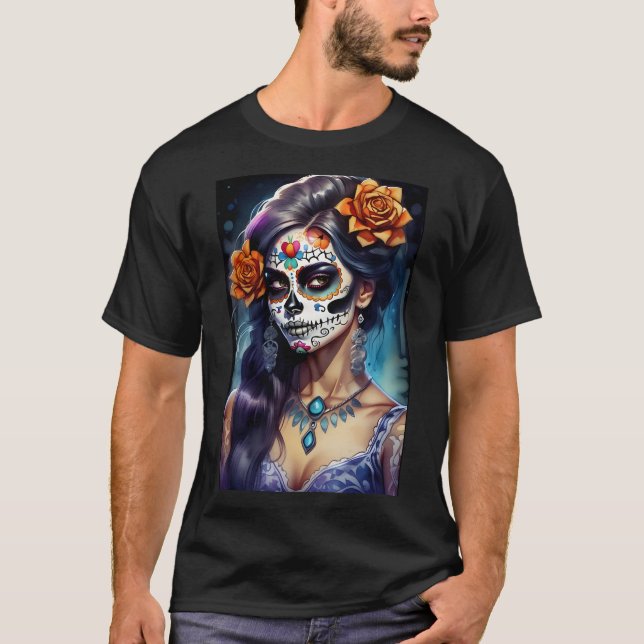 Sugar Skull Art -  Faces of the Festival T-Shirt (Front)