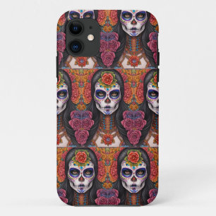 Sugar Skull Art Featuring Girl in Skull Makeup iPhone 11 Case