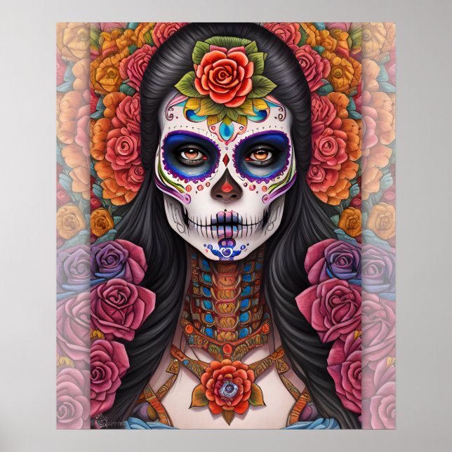 Sugar Skull Art Featuring Girl in Skull Makeup Poster (Front)