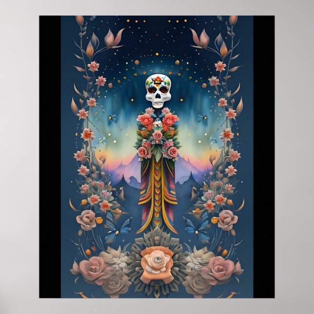 Sugar Skull Art - Festive Day of the Dead Poster (Front)