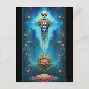 Sugar Skull Art-Festive Spirit Dia de los Muertos Postcard