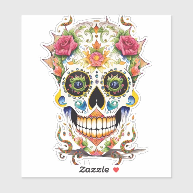 Sugar Skull Art - Festive with Pink Roses (Sheet)