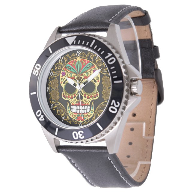 Sugar Skull Art - Fiesta of Colours Watch (Angled)