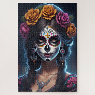 Sugar Skull Art -  Floral Elegance Jigsaw Puzzle