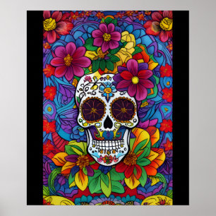 Sugar Skull Art - Floral Fiesta Poster