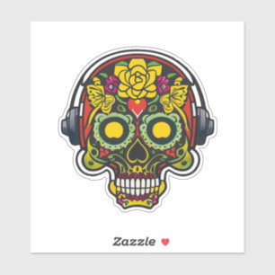 Sugar Skull Art - Forehead Heart and Headphones