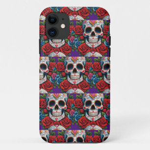 Sugar Skull Art - Heart Skull & Roses iPhone 11 Case