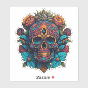 Sugar Skull Art - in Red, Blue, and Gold