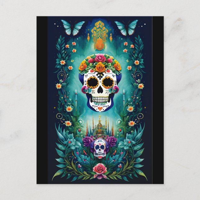 Sugar Skull Art - Inspired by Mexican Traditions Postcard (Front)
