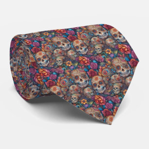 Sugar Skull Art - Intricate Day of the Dead Tie