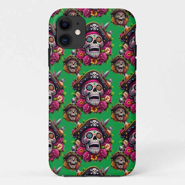 Sugar Skull Art - Jolly Pirate Skull (Green) Case-Mate iPhone Case (Back)