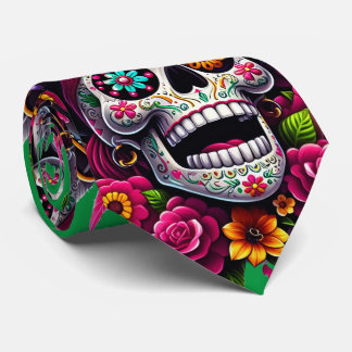Sugar Skull Art - Jolly Pirate Skull (Green) Tie