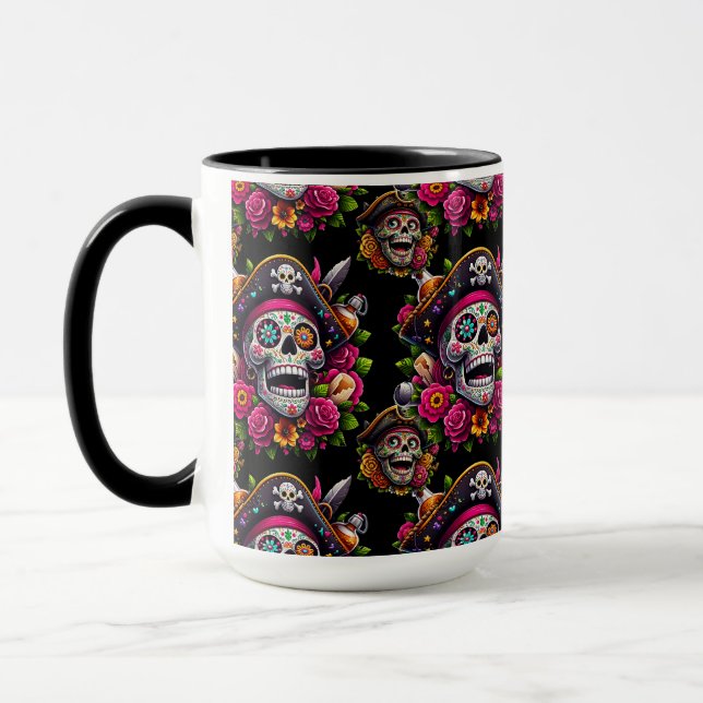 Sugar Skull Art - Jolly Pirate Skull Mug (Left)