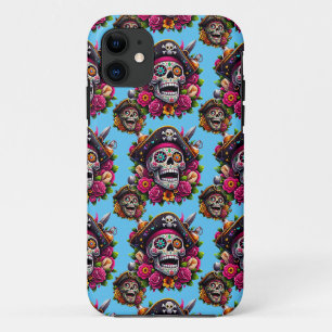 Sugar Skull Art - Jolly Pirate Skull (Sky Blue) iPhone 11 Case