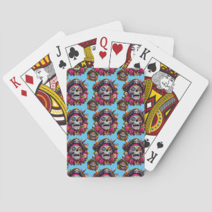 Sugar Skull Art - Jolly Pirate Skull (Sky Blue) Playing Cards