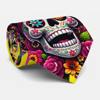 Sugar Skull Art - Jolly Pirate Skull (Yellow) Tie