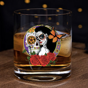 Sugar Skull Art Nouveau  Whiskey Glass