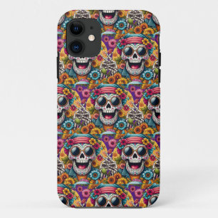 Sugar Skull Art - Petals and Bones Peace Sign iPhone 11 Case