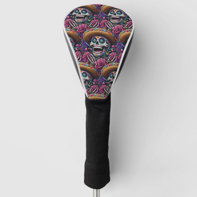 Sugar Skull Art - Skeleton Sombrero Roses Calavera Golf Head Cover (Front)