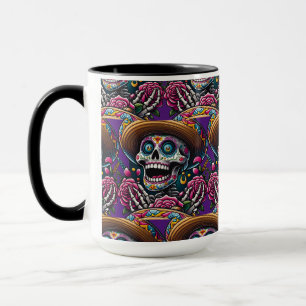 Sugar Skull Art - Skeleton Sombrero Roses Calavera Mug