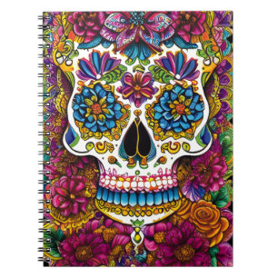 Sugar Skull Art - Skull on Bed of Flowers Notebook