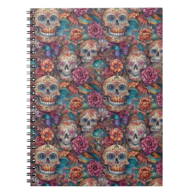 Sugar Skull Art - Skulls and Butterflies Notebook (Front)
