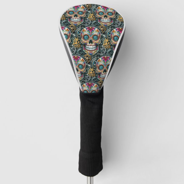Sugar Skull Art - Steampunk Meets Tradition Golf Head Cover (Front)