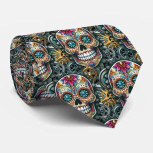 Sugar Skull Art - Steampunk Meets Tradition Tie