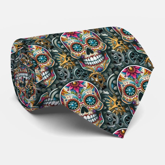 Sugar Skull Art - Steampunk Meets Tradition Tie (Rolled)