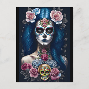Sugar Skull Art - Striking Woman in Skull Makeup Postcard