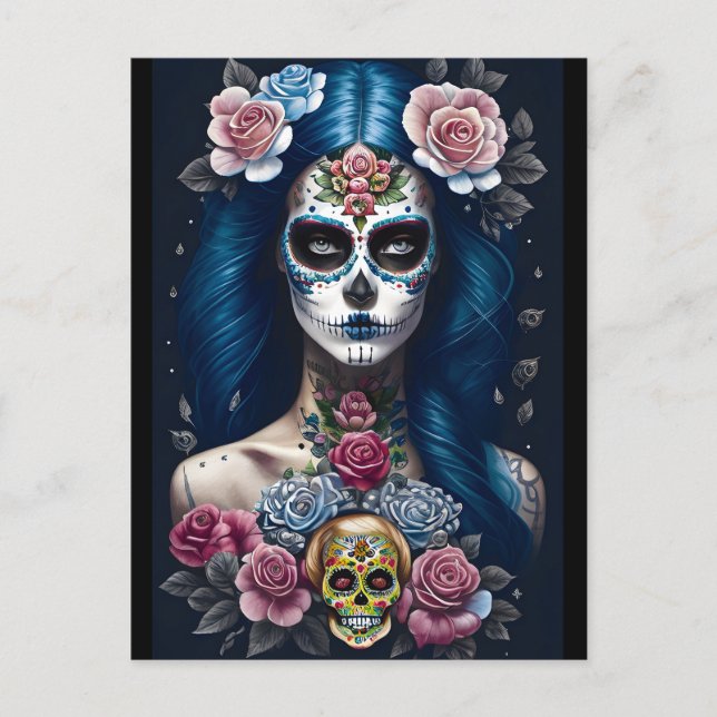 Sugar Skull Art - Striking Woman in Skull Makeup Postcard (Front)