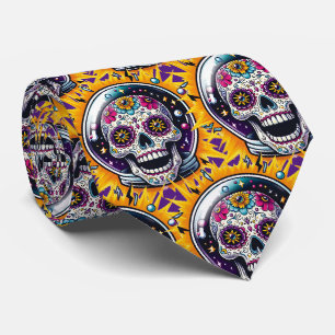 Sugar Skull Art - Sugar Skull Astronaut Tie