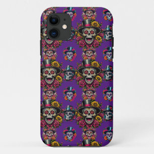 Sugar Skull Art -Top Hat Floral Fiesta (Purple) iPhone 11 Case