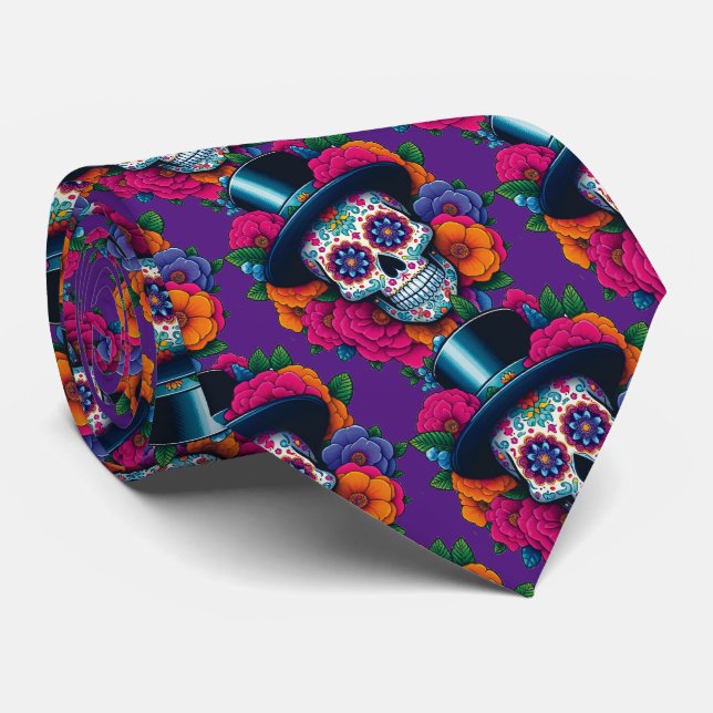 Sugar Skull Art - Top Hat Skull Tie (Rolled)