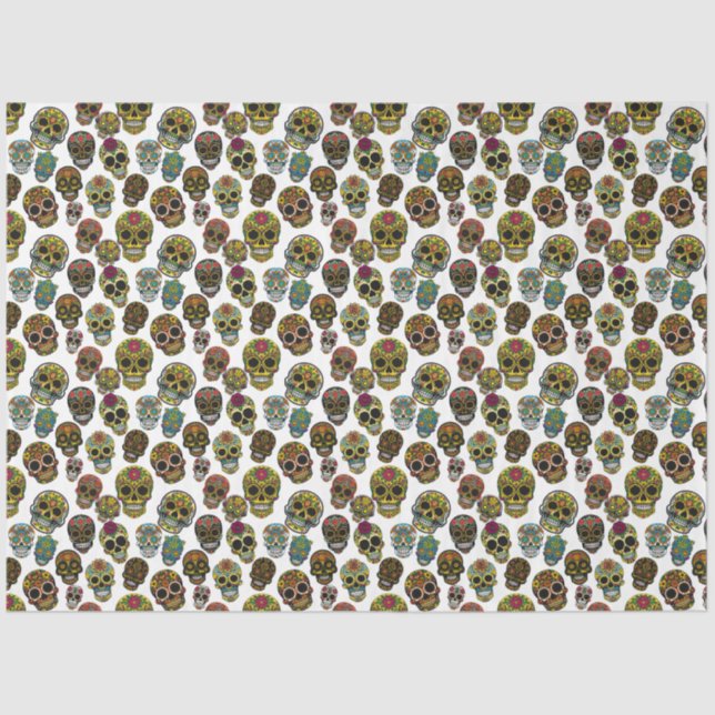 Sugar Skull Art - Traditional Pattern (White) Tissue Paper (Front)