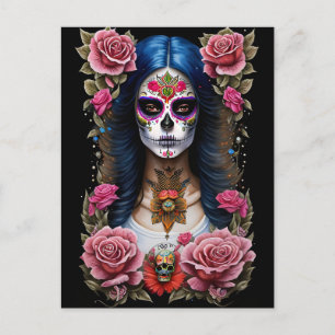 Sugar Skull Art - Traditional Woman Postcard