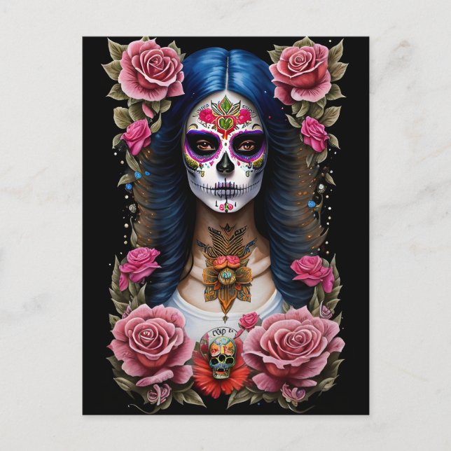 Sugar Skull Art - Traditional Woman Postcard (Front)