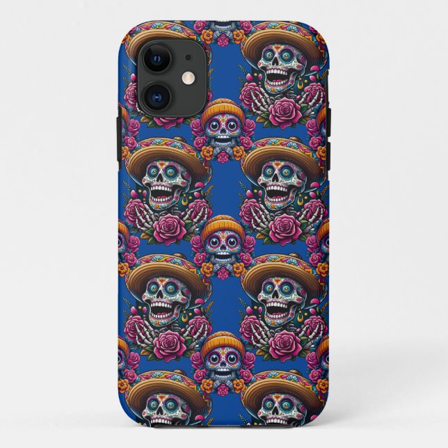Sugar Skull Art - Vibrant Day of the Dead (Blue) Case-Mate iPhone Case (Back)