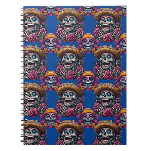 Sugar Skull Art - Vibrant Day of the Dead (Blue) Notebook