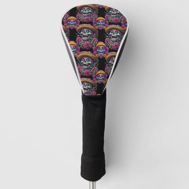 Sugar Skull Art - Vibrant Day of the Dead Golf Head Cover (Front)