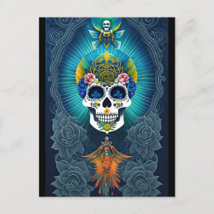 Sugar Skull Art - Vibrant Day of the Dead Postcard