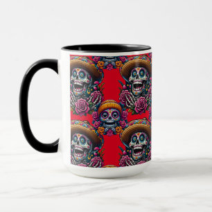 Sugar Skull Art - Vibrant Day of the Dead (Red) Mug