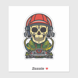 Sugar Skull Art with Headphones and Turntable DJ